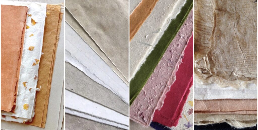 Collage of natural and coloured handmade papers 